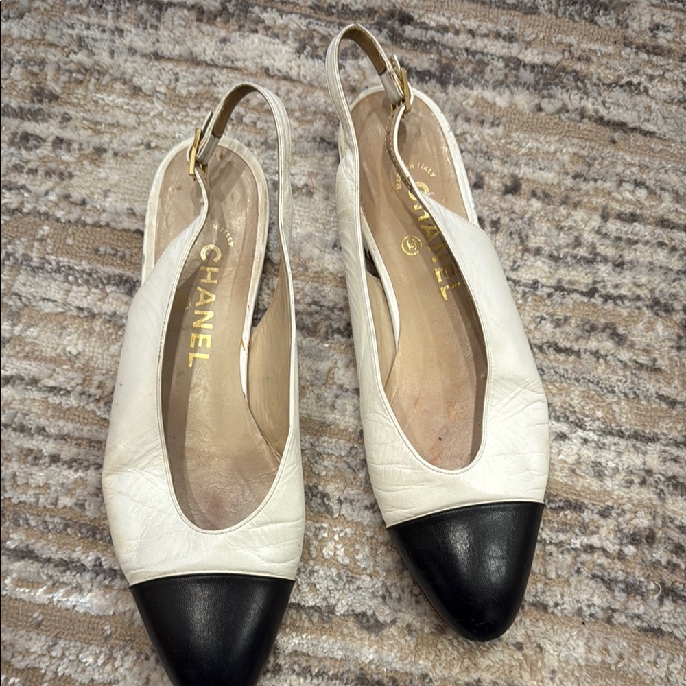 Chanel White and Black Heels with Timeless Elegance